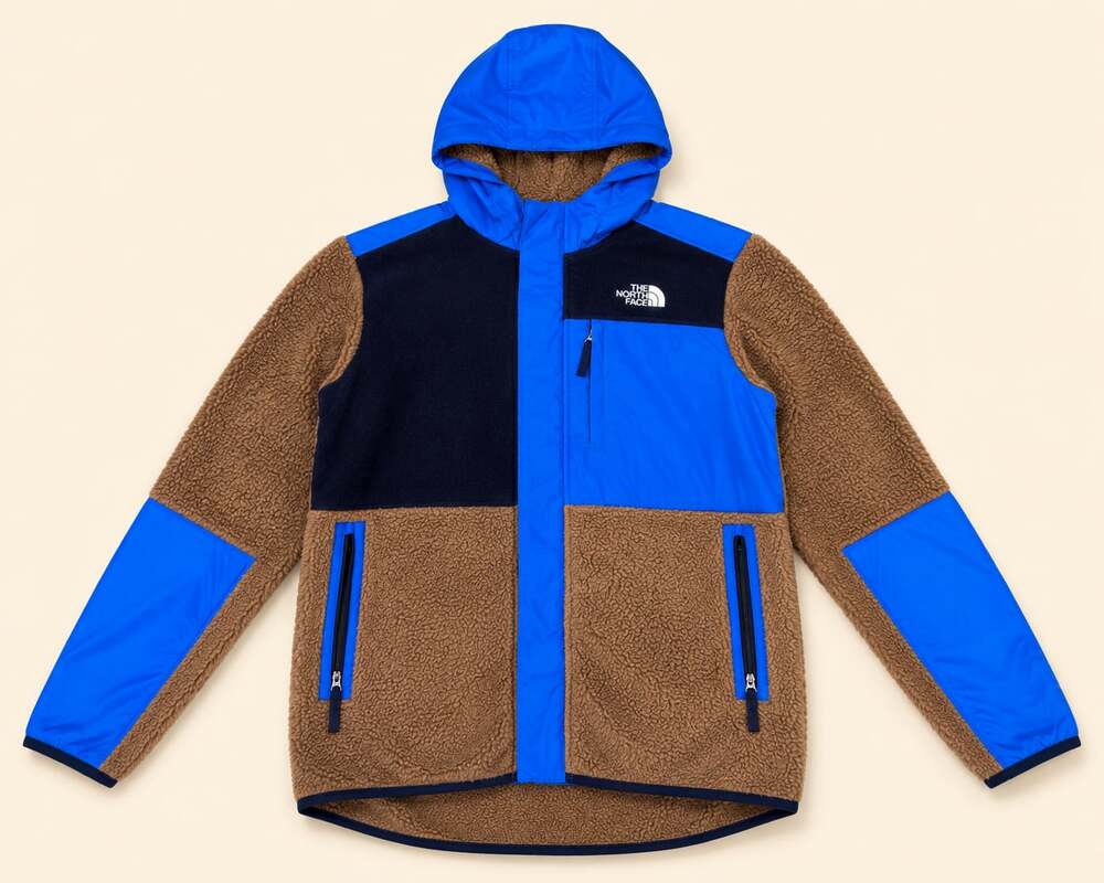 The North Face Boys XL 18/20 Brown Blue Fleece Hooded Jacket Gorpcore